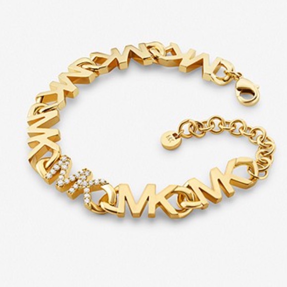 MICHAEL KORS 14K Gold Plated-Plated Brass Pavé Logo Chain Bracelet - Picture 9 of 10